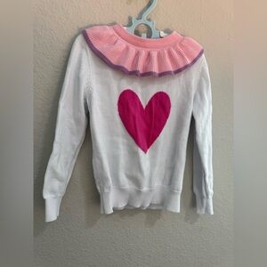 Girlhood Little Stocking Co Girls Ruffled Neck Sweater Heart Size 4-5 w/collar